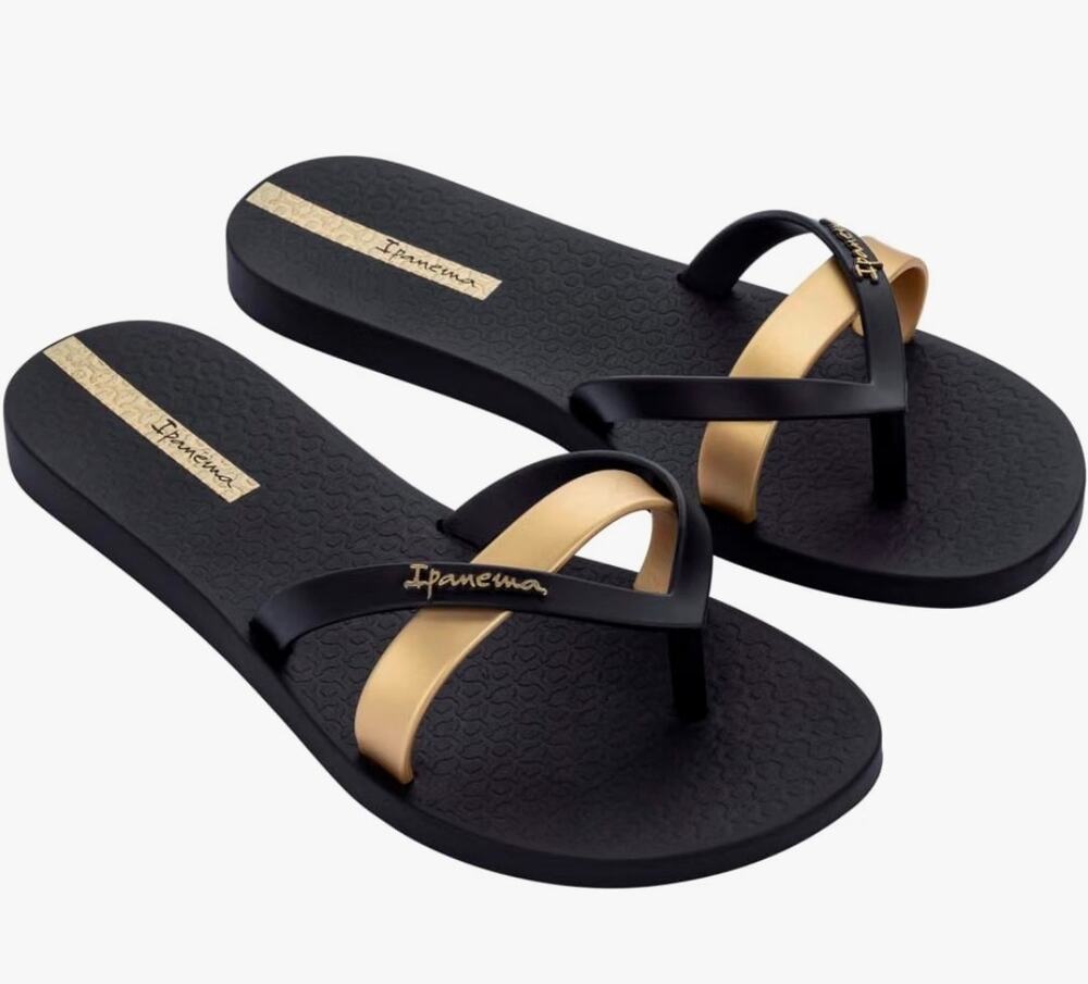 Ipanema Kirei Black Gold Double Strap Flip Flop Sandals Women's 10